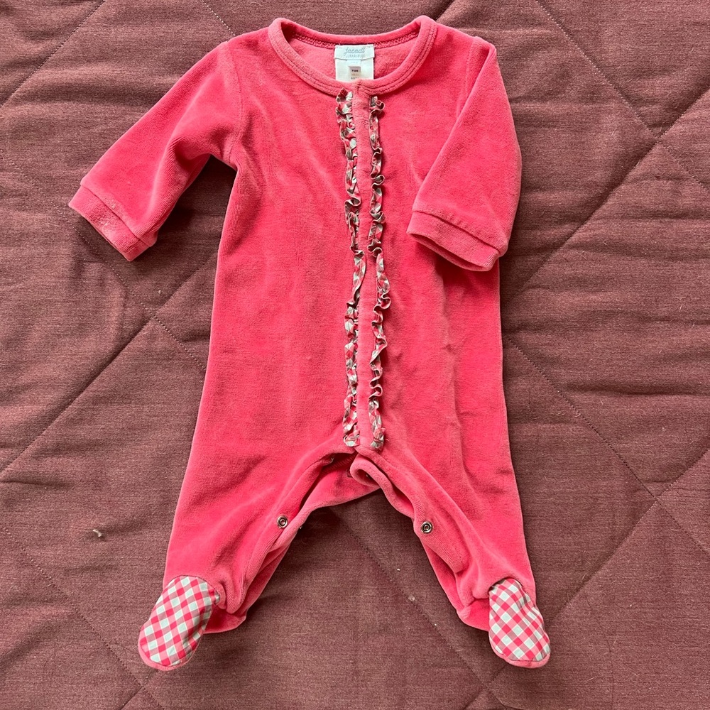 Jacadi Newborn Girl Pink Velvet Bodysuit Outerwear Pajama - 3 Mo